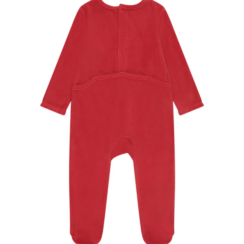 Pyjama in fluweel met geborduurde hert patch voor baby met verschillende openingen afhankelijk van de leeftijd