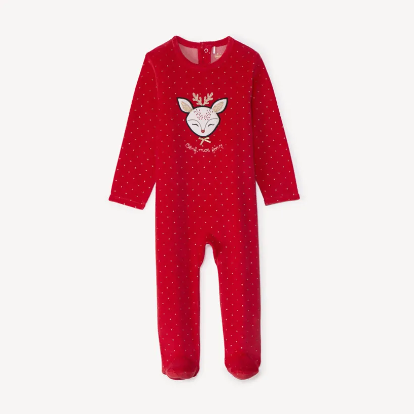 Pyjama in fluweel met geborduurde hertenpatch en glanzende stippenprint meisjes
