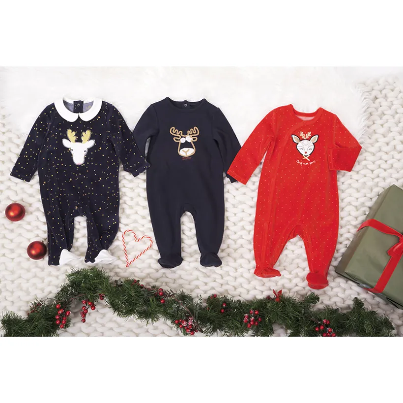 Pyjama in fluweel met geborduurde hertenpatch en glanzende stippenprint meisjes
