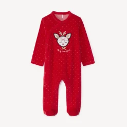 Pyjama in fluweel met geborduurde hertenpatch en glanzende stippenprint meisjes