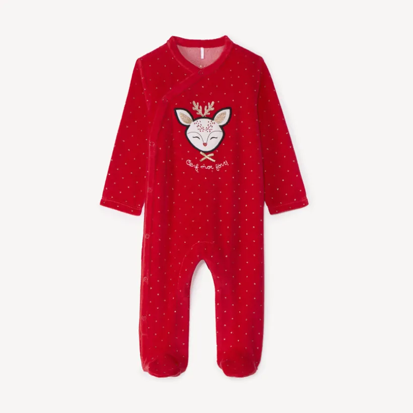 Pyjama in fluweel met geborduurde hertenpatch en glanzende stippenprint meisjes