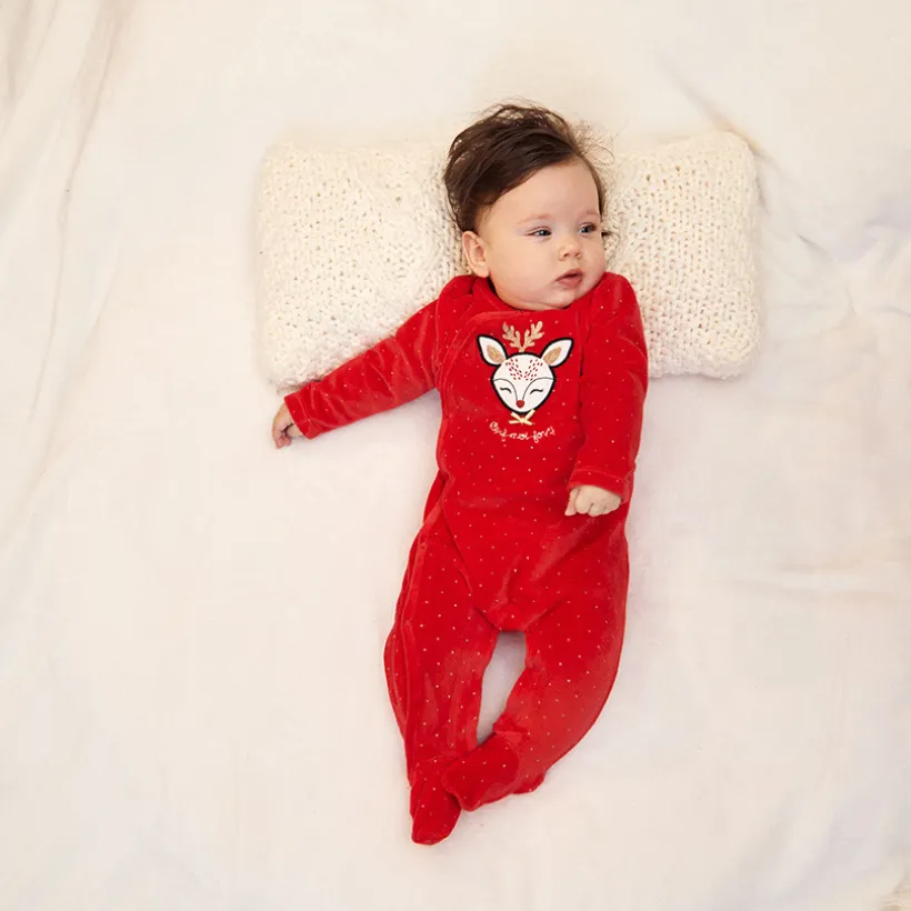 Pyjama in fluweel met geborduurde hertenpatch en glanzende stippenprint meisjes