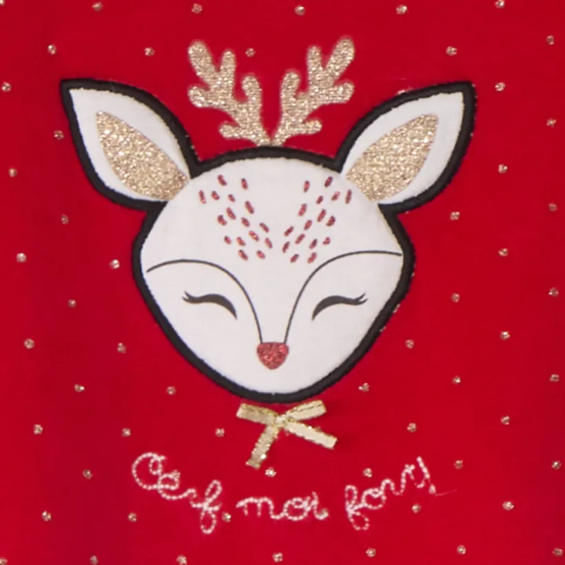 Pyjama in fluweel met geborduurde hertenpatch en glanzende stippenprint meisjes