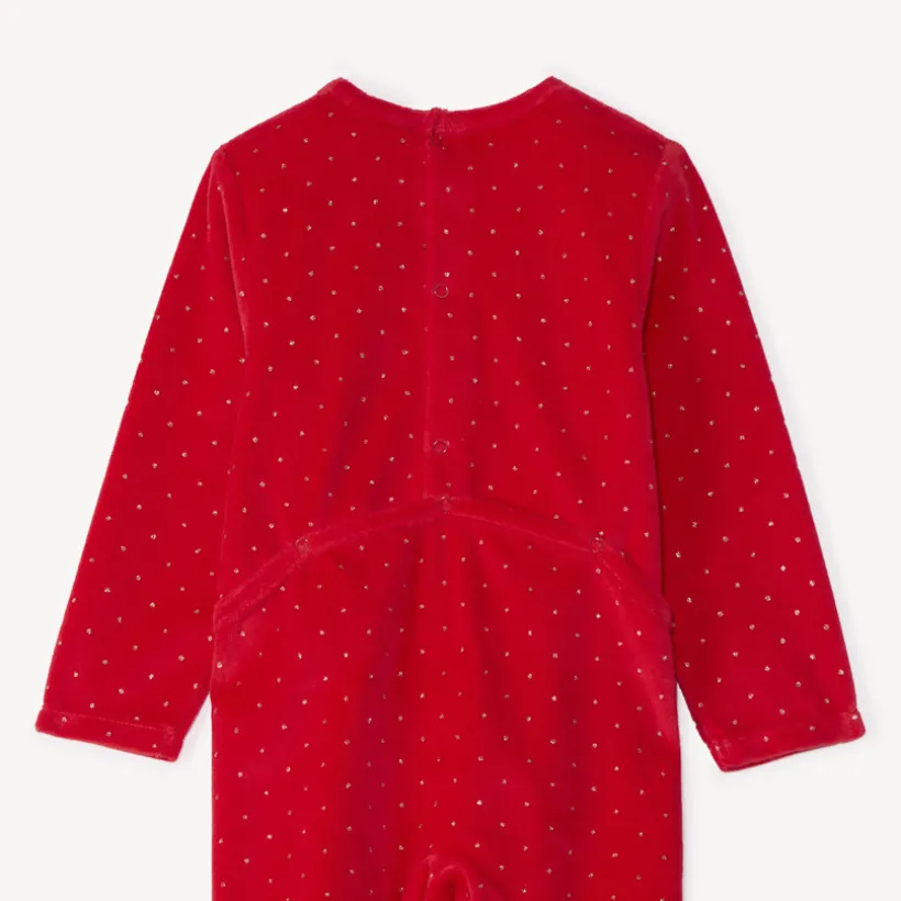 Pyjama in fluweel met geborduurde hertenpatch en glanzende stippenprint meisjes