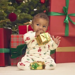 Pyjama in fluweel met kerstboomprint voor baby