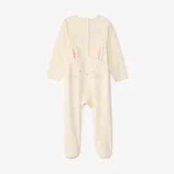 Pyjama in fluweel met verbrand bloemmotief en konijnpatroon voor babymeisje, met verschillende drukknopopeningen naargelang de leeftijd