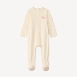 Pyjama in fluweel met verbrand bloemmotief en konijnpatroon voor babymeisje, met verschillende drukknopopeningen naargelang de leeftijd