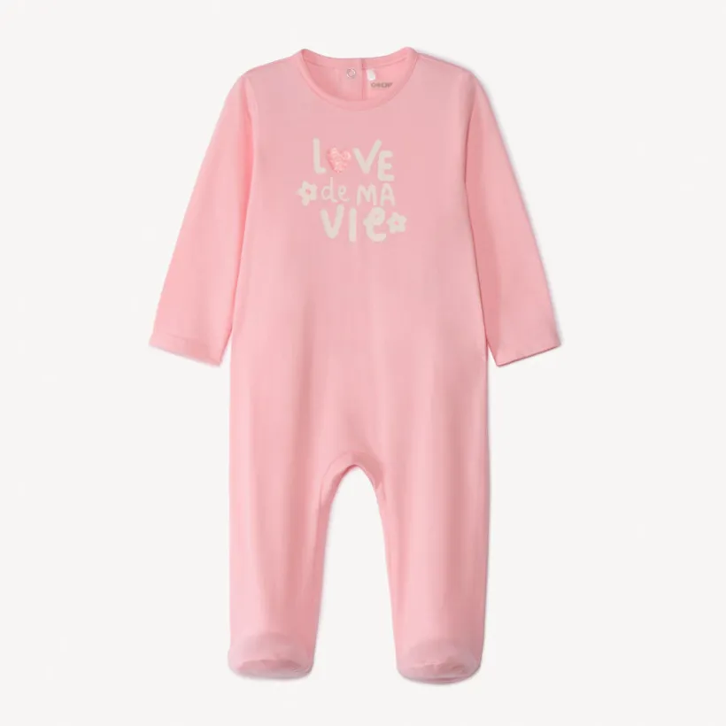Pyjama in jersey met print meisjes, met lange mouwen en gesloten voetjes
