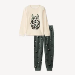 Pyjama set van fluweel met wolfmotief jongens