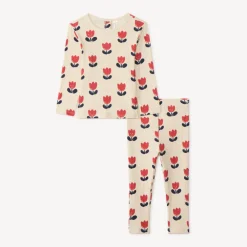 Pyjama set van geribbelde jersey voor babymeisjes met tulpenprint (verschillende afwerkingen afhankelijk van de leeftijd)