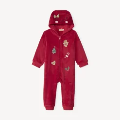 Pyjama topper in rode sherpa met speelse kerstkap meisjes