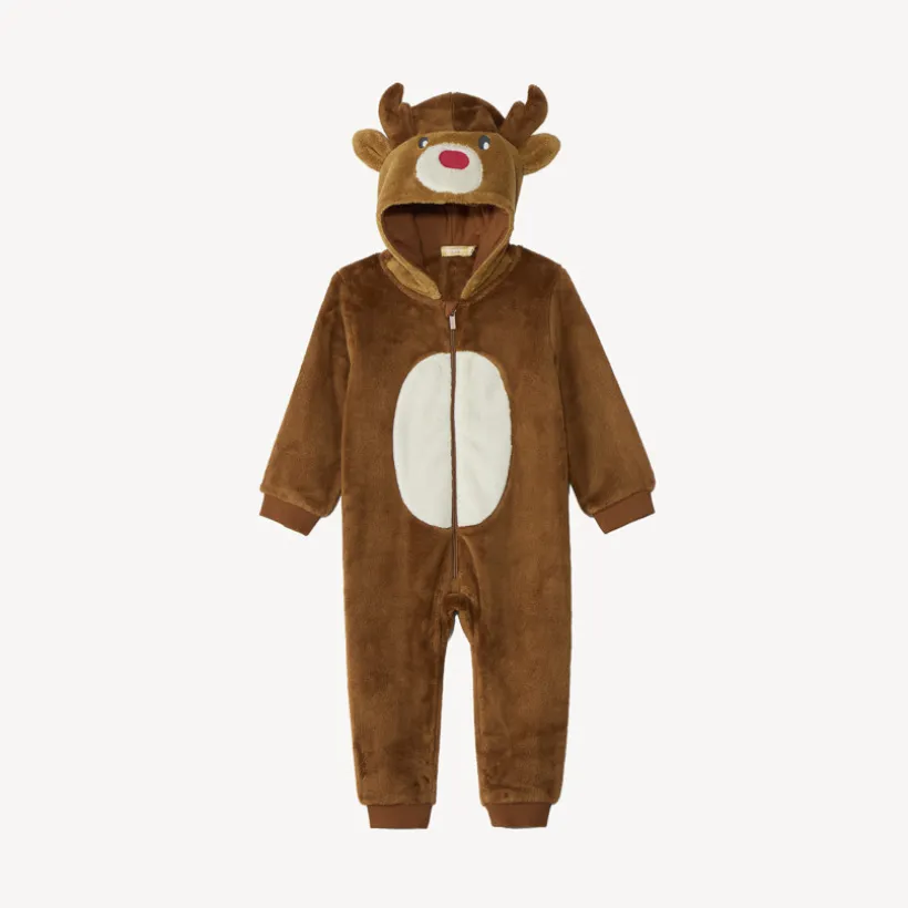 Pyjama topper in sherpa met speelse kerstrendierkap voor babyjongens