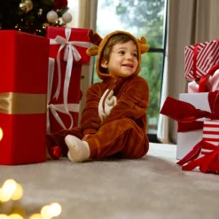 Pyjama topper in sherpa met speelse kerstrendierkap voor babyjongens