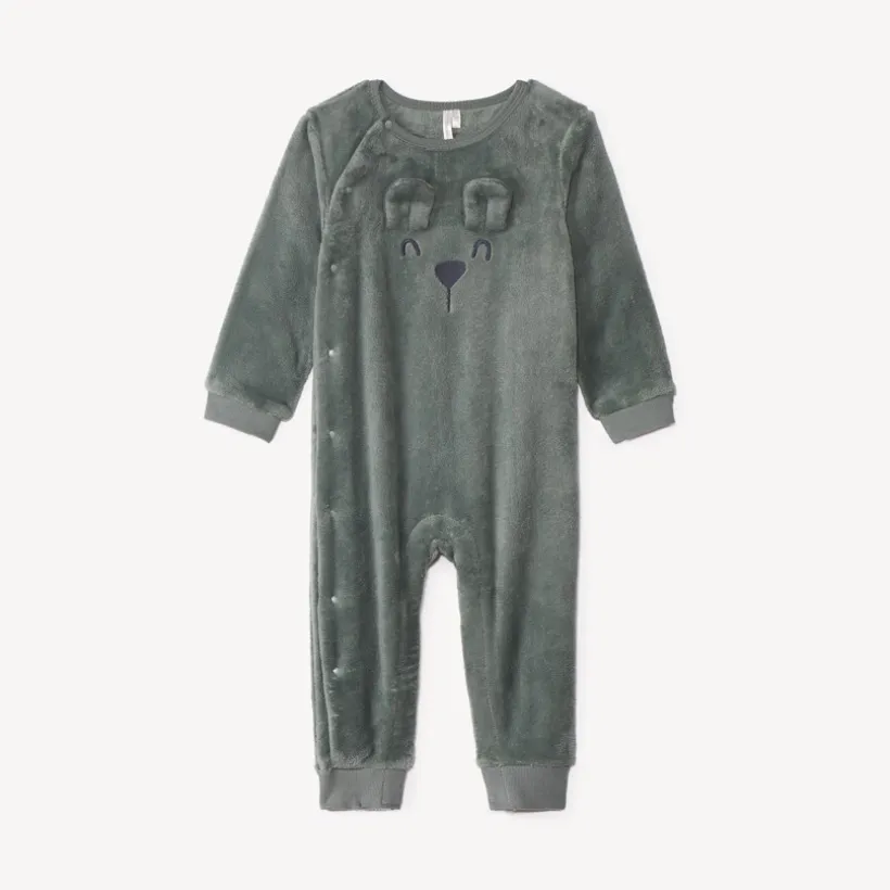 pyjama topper in zachte sherpa met speelse beer voor baby