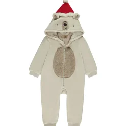 Pyjama topper met speelse beer, kap en kerst muts voor jongen