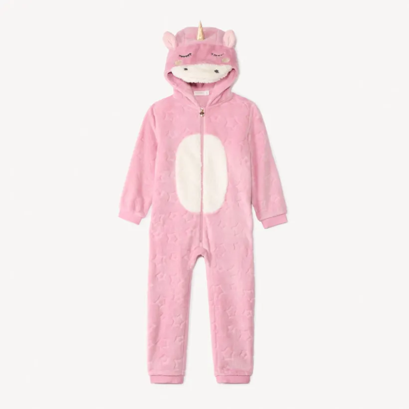 pyjama topper sherpa met sterrenpatroon en eenhoornkap meisjes