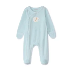 Pyjama van fluweel met devoré-effect en olifantenpatch voor babyjongen