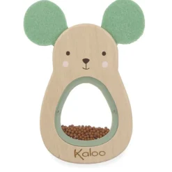 Rammelaar Muis met geluid in hout Beige/Groen