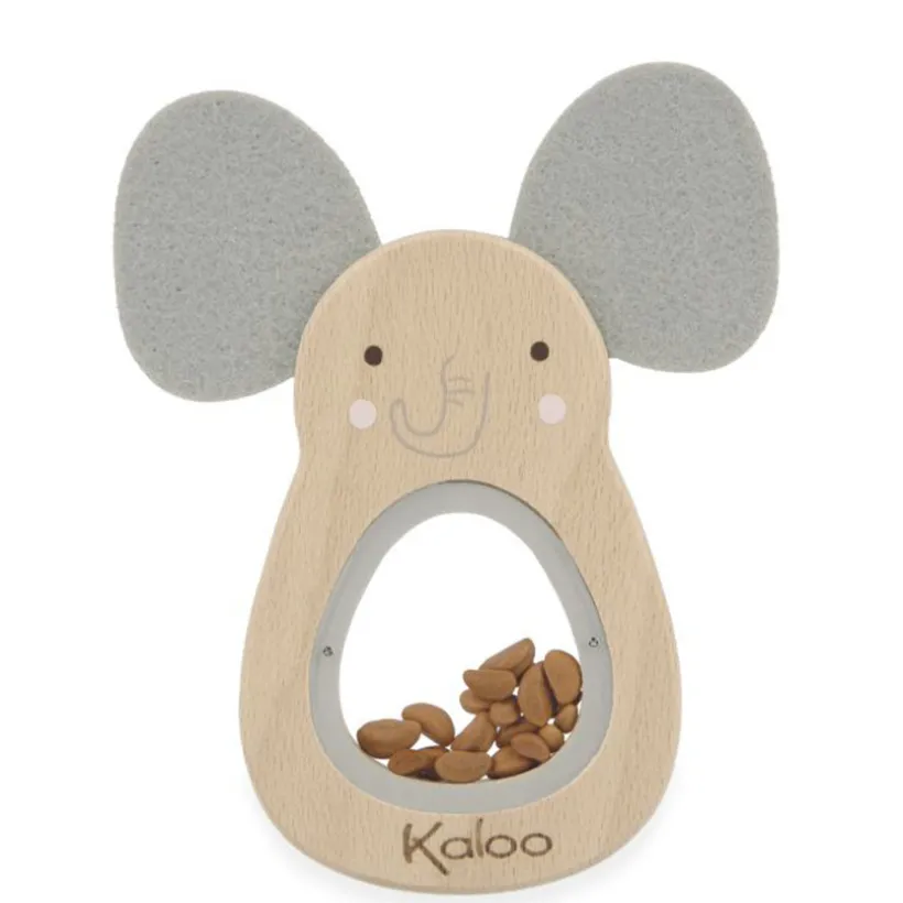 Rammelaar Olifant met geluid in hout Beige/Grijs