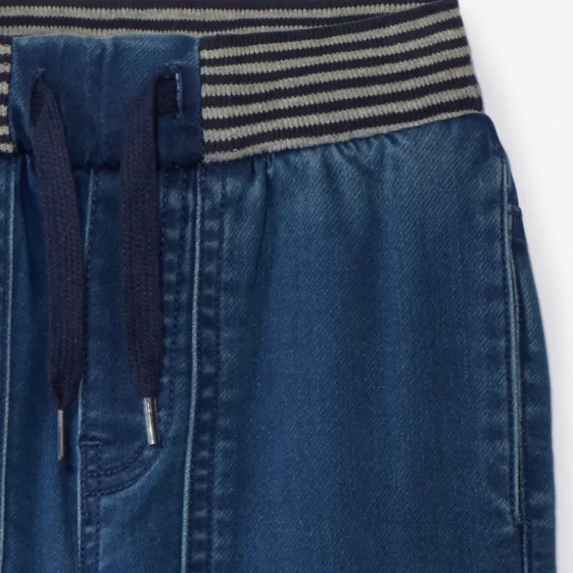 Rechte jeans met elastische taille en geribde strepen jongens
