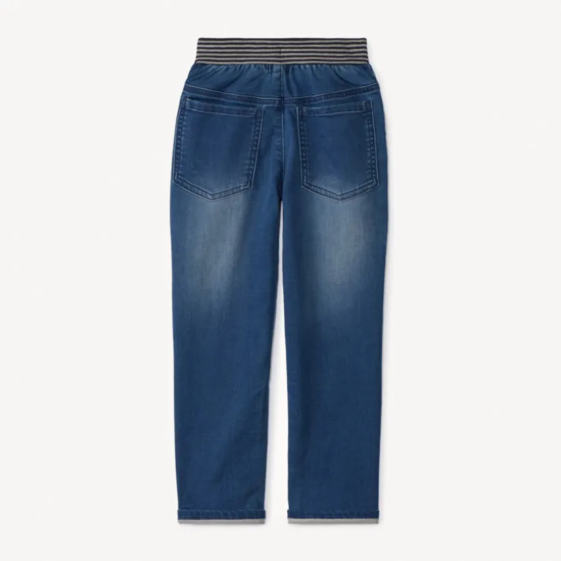 Rechte jeans met elastische taille en geribde strepen jongens