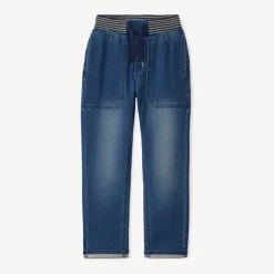 Rechte jeans met elastische taille en geribde strepen jongens