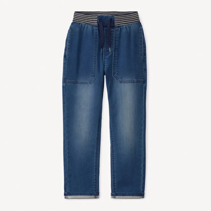 Rechte jeans met elastische taille en geribde strepen jongens