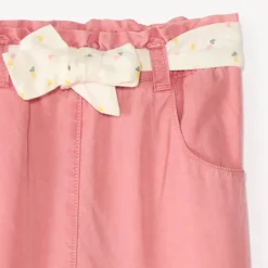 Rechthoekige canvas broek met strikceintuur en hartjesprint voor babymeisjes