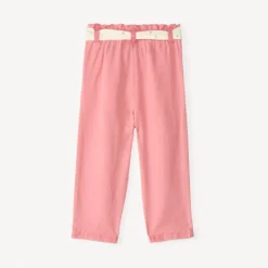 Rechthoekige canvas broek met strikceintuur en hartjesprint voor babymeisjes