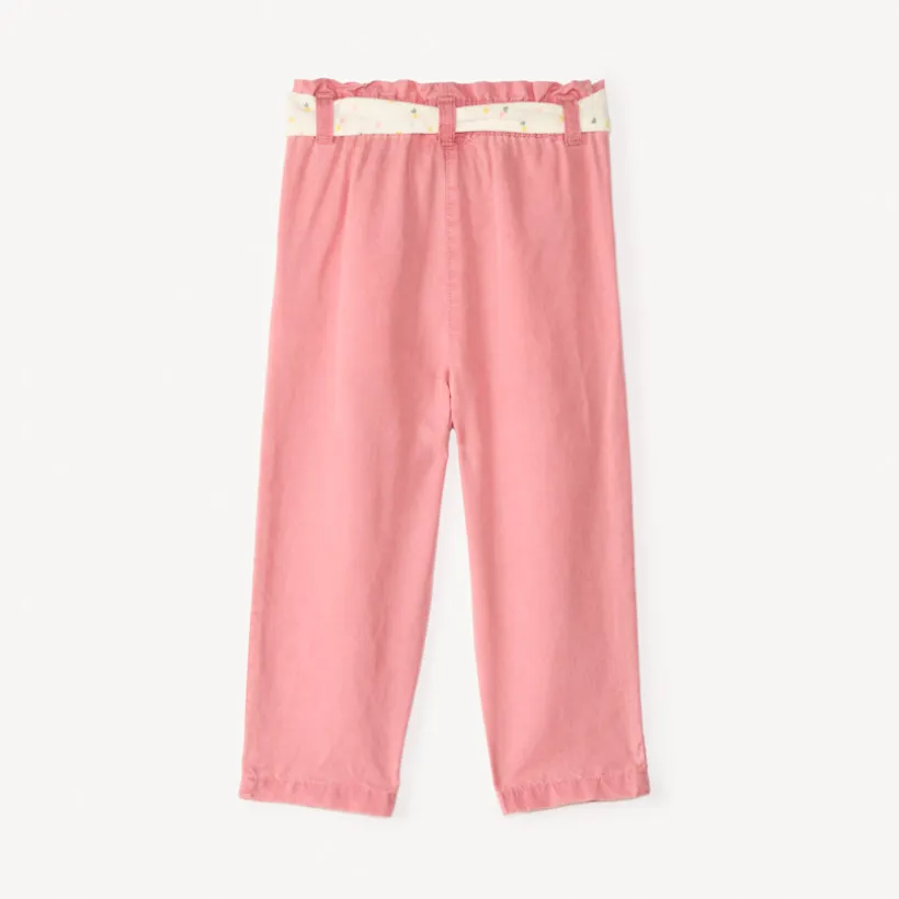 Rechthoekige canvas broek met strikceintuur en hartjesprint voor babymeisjes