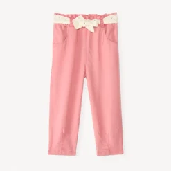 Rechthoekige canvas broek met strikceintuur en hartjesprint voor babymeisjes