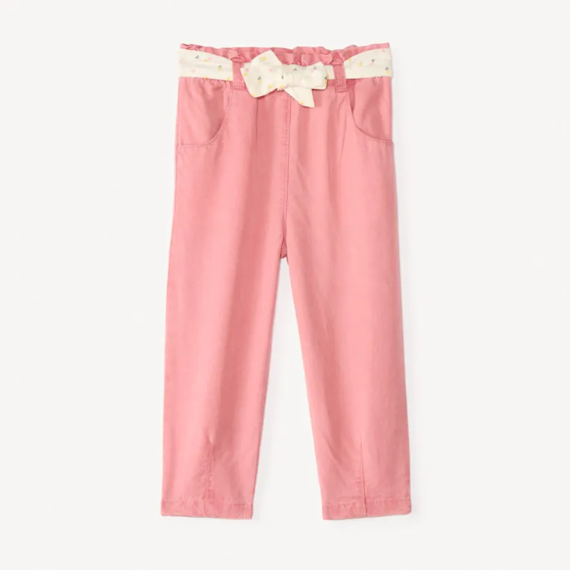 Rechthoekige canvas broek met strikceintuur en hartjesprint voor babymeisjes