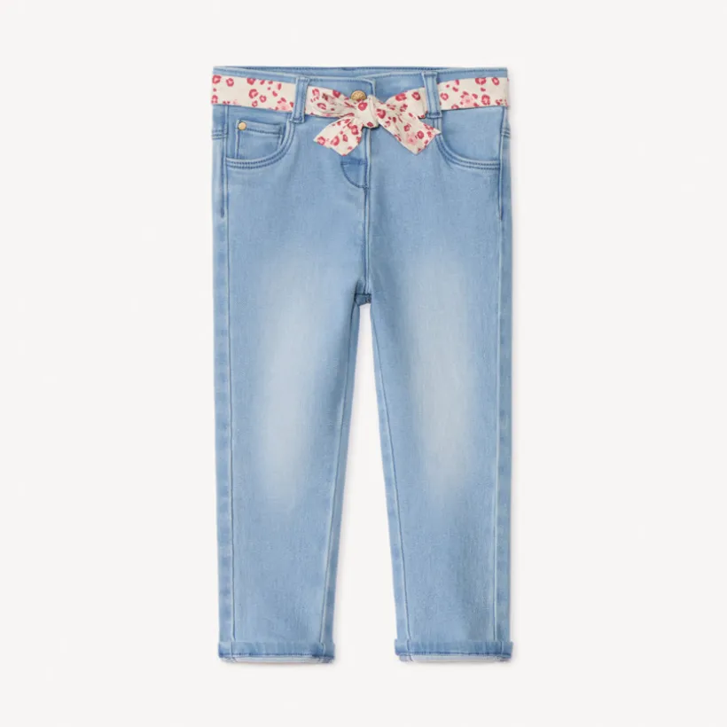 Rechthoekige jeans met knoopriem voor babymeisjes