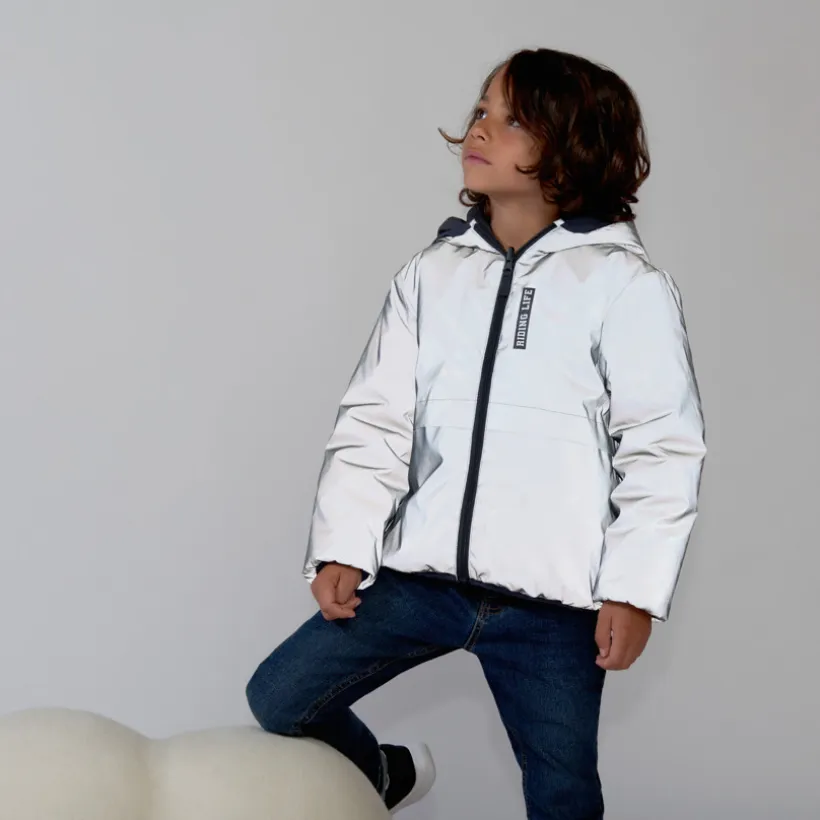 Reversibel gewatteerd reflecterend windjack jongens