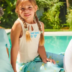 Ribgebreide top met geborduurde fantasie 