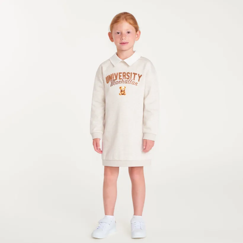 Rijbroek met sweateffect voor meisjes met een overhemdkraag en een universiteitsprint