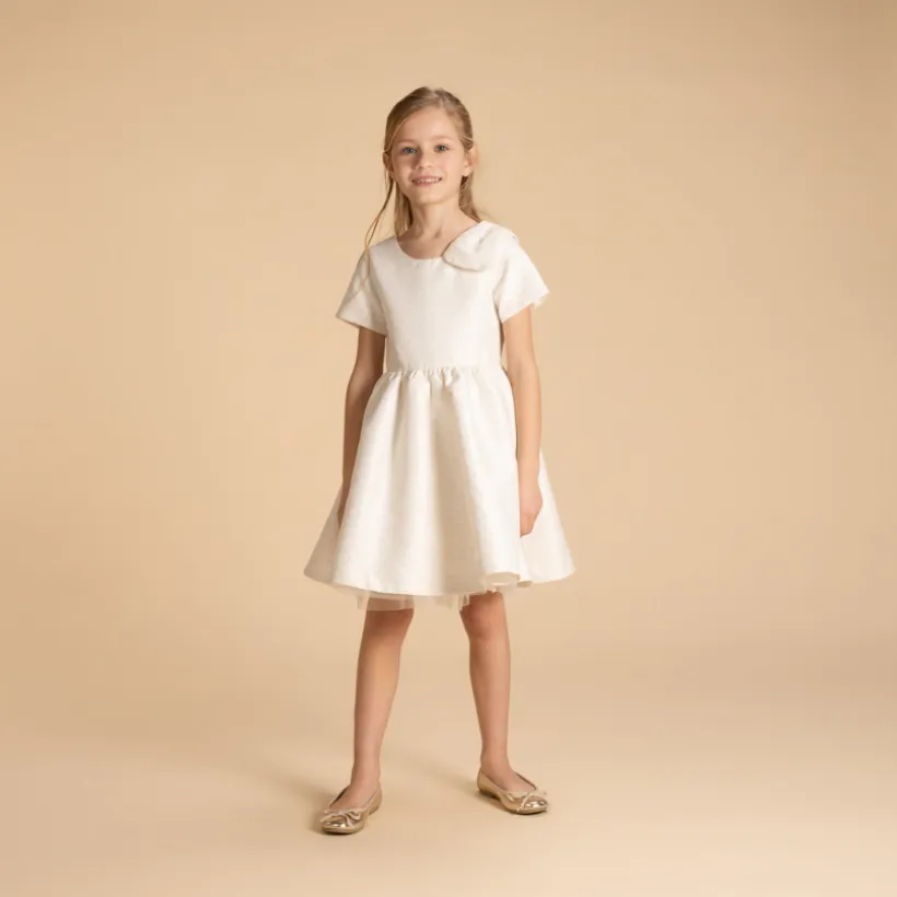 Robe de cérémonie manches courtes en jacquard fleuri fille