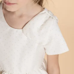 Robe de cérémonie manches courtes en jacquard fleuri fille