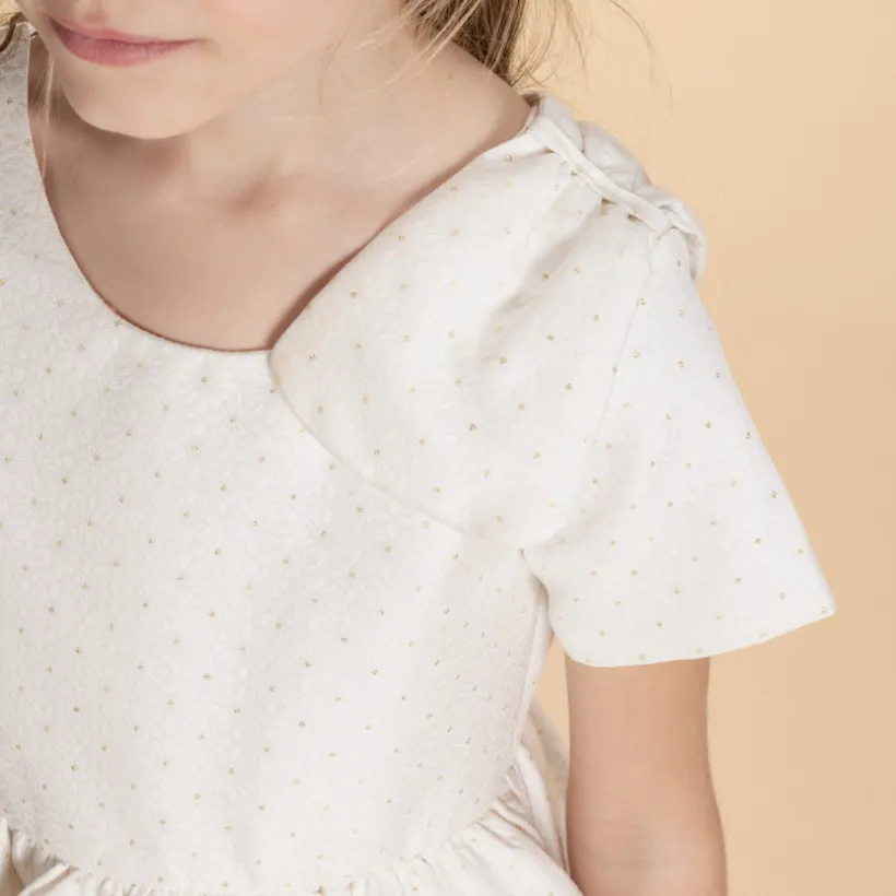 Robe de cérémonie manches courtes en jacquard fleuri fille