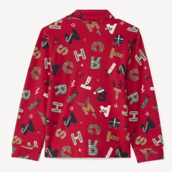 Rode pyjama set met lange mouwen in interlock, kerstprint overal jongens