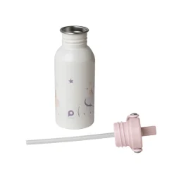 Roestvrijstalen drinkfles met rietje 500ml Eenhoorn ecru