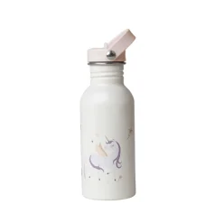Roestvrijstalen drinkfles met rietje 500ml Eenhoorn ecru