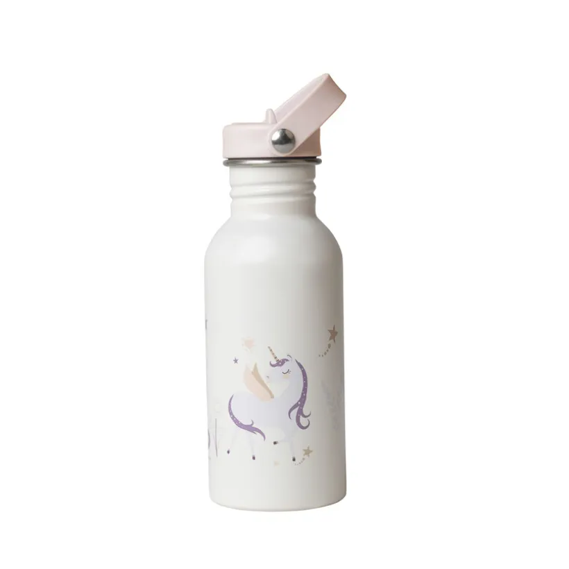 Roestvrijstalen drinkfles met rietje 500ml Eenhoorn ecru