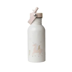Roestvrijstalen drinkfles met rietje 500ml Eenhoorn ecru