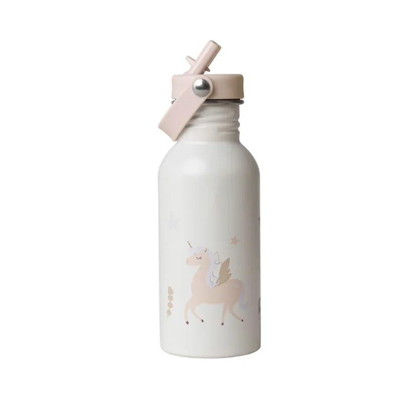 Roestvrijstalen drinkfles met rietje 500ml Eenhoorn ecru