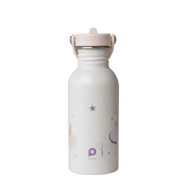 Roestvrijstalen drinkfles met rietje 500ml Eenhoorn ecru