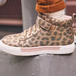 Roze laarsjes met overal luipaardprint, elastische veters en klittenbandsluiting meisjes