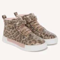 Roze laarsjes met overal luipaardprint, elastische veters en klittenbandsluiting meisjes