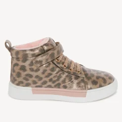 Roze laarsjes met overal luipaardprint, elastische veters en klittenbandsluiting meisjes