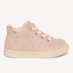 Roze laarsjes met suède-effect, veters met pailletten voor babymeisje